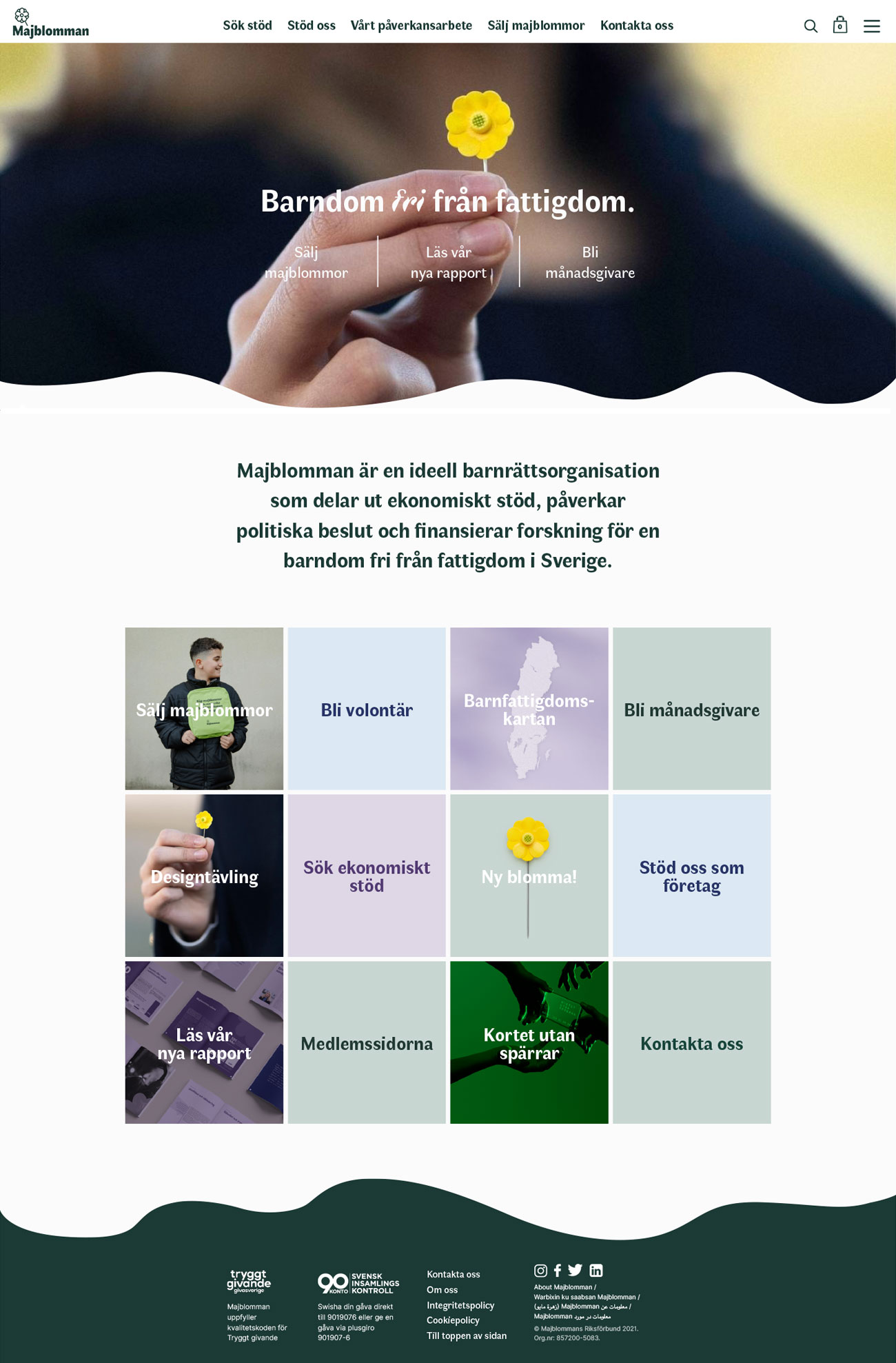 Screenshot of the startpage of Majblomman website