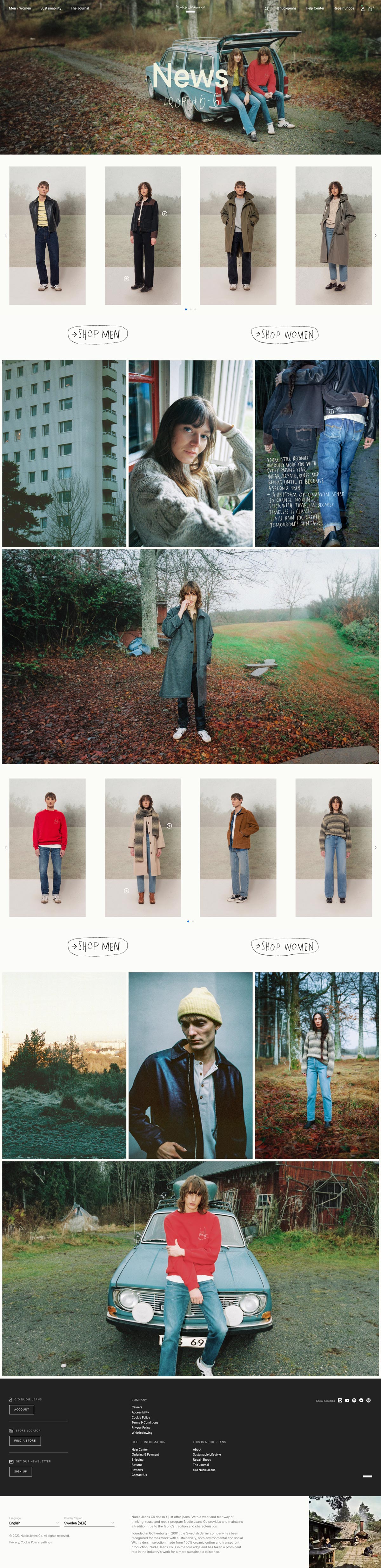 Screenshot of the Nudie Jeans website